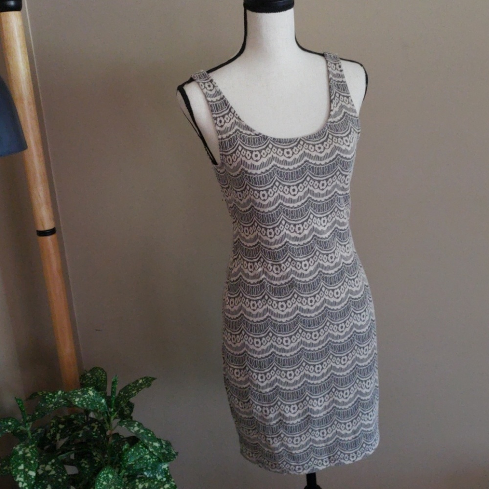 Gray and White Fitted Sleeveless dress